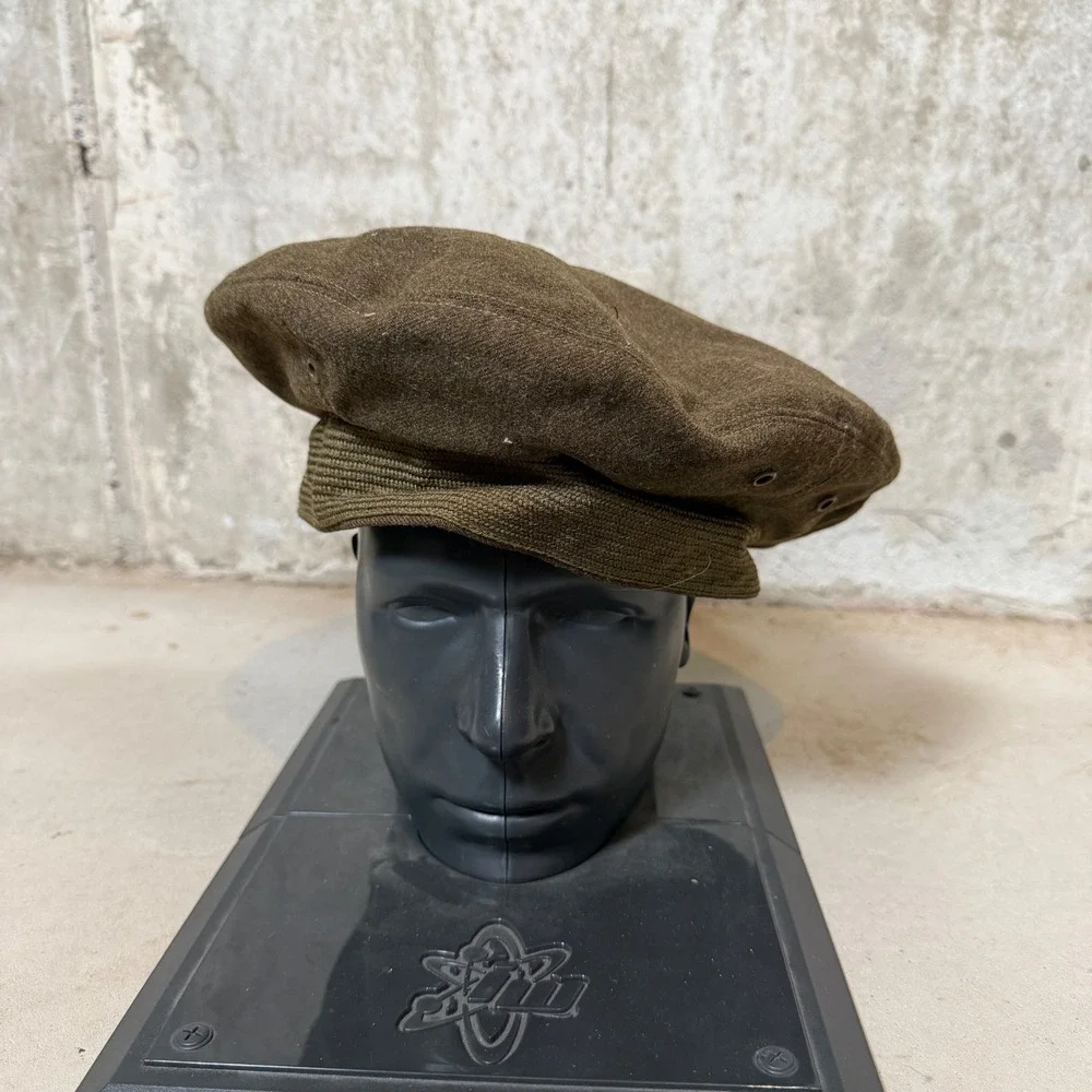 Vintage 40s Hat Co 1947 Wool Serge Service Cap beret 18oz OD 33 7 1/8